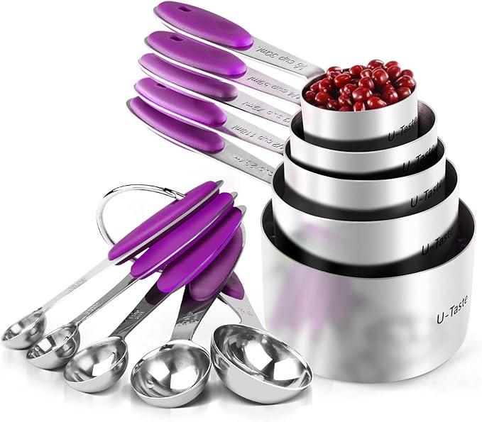 U-Taste 10 Piece Measuring Cups and Spoons Set in 18/8 Stainless Steel (Purple) by U-Taste