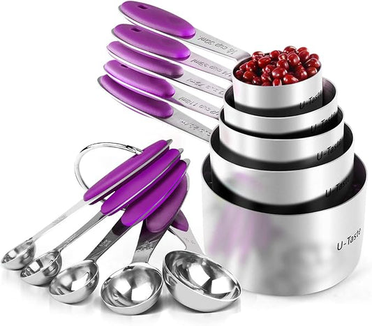 U-Taste 10 Piece Measuring Cups and Spoons Set in 18/8 Stainless Steel (Purple) by U-Taste