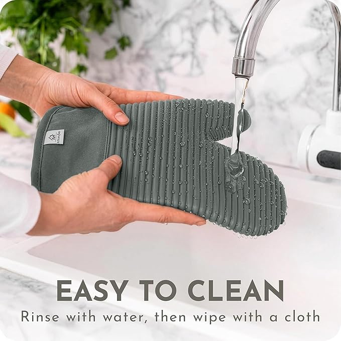 Extra Long Silicone Oven Mitts | Heat Resistant 500°F BPA-Free Food Grade Silicone Kitchen Mittens | 2-Piece Set of Oven Gloves Kitchens - Image 5