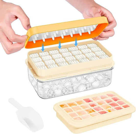 Ice Cube Tray with Lid and Bin, 28 pcs Ice Cubes Molds, Ice Trays for Freezer, Ice Cube Tray Mold, with 1 tray, Ice Freezer Container, Spill-Resistant Removable Lid & Ice Scoop, for Whiskey,Cocktail by PHINOX