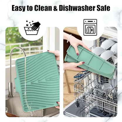 TIKNIK Silicone Dish Drying Mat, Stone Drying Mat for Kitchen Counter with Built-In Drain, Non-Slip Drain Pad with Built-in Drain, Heat Resistant Stone Drying Mat, Hangable, Mint-1pcs, 16" x 12" - Image 5
