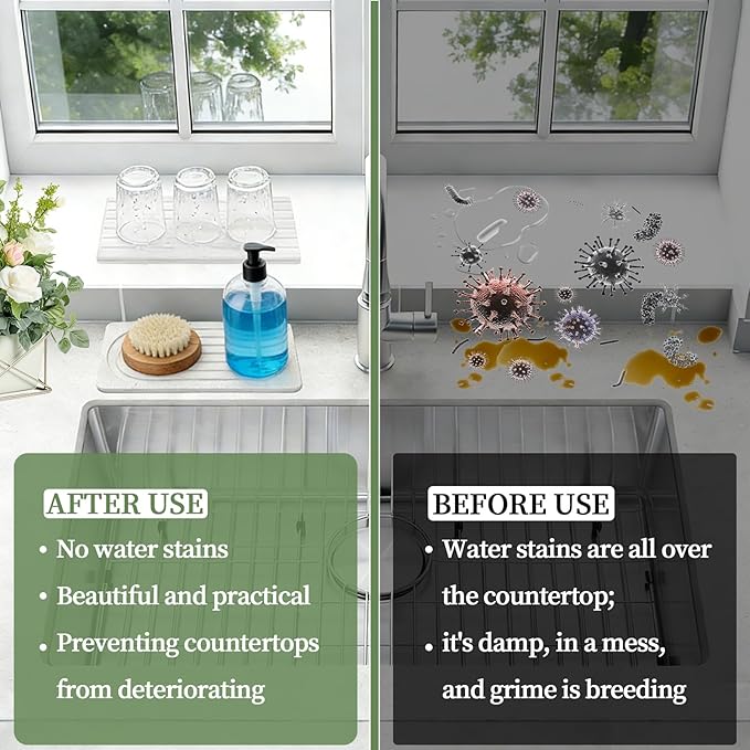 2 PCS Water Absorbing Diatomite Coasters, Stone Drying Mat for Kitchen Counter, Quick Dry Stone Mat Trays for Bathroom Kitchen Counter, Soap Dish Tray Used for Hand Soaps (White, 8.3" x 4") - Image 3