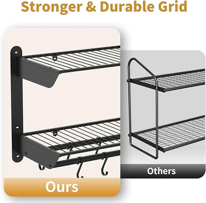 Taozun Pot Rack Wall Mounted 30 Inch, 2-Tier Heavy Duty Pot and Pan Hanging with 12 Hooks, Kitchen Cookware & Utensils Storage Hanger