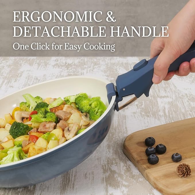 8Pcs Pots and Pans Set Nonstick Ceramic Cookware Set Removable Handle Induction Kitchen Cooking Set with Frying Pans and Sauce Pan, Blue - Image 4