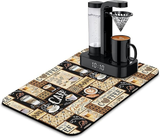 Fun Coffee Mat 23inx15in,Coffee Bar Mat for Countertops,Absorbent Hide Stain Anti-Slip Coffee Bar Accessories Fit Under Coffee Machine Mat,dish Drying Mats for Kitchen