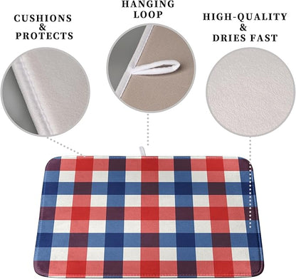 4th of July Dish Drying Mat Patriotic Buffalo Plaid Drying Mats for Kitchen Counter Absorbent Microfiber Dish Drainer Pad Independence Memorial Day Dish Draining Mat 18x24 Inch - Image 3