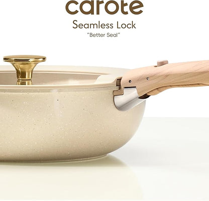 CAROTE 25PCS Ceramic Cookware Set, Pots and Pans set Non Stick, RV Kitchen Cooking Set Removable Handles, Oven Safe, Induction Cookware, Non-toxic Kitchen Cooking Set, PFAS and PFOA Free - Image 7