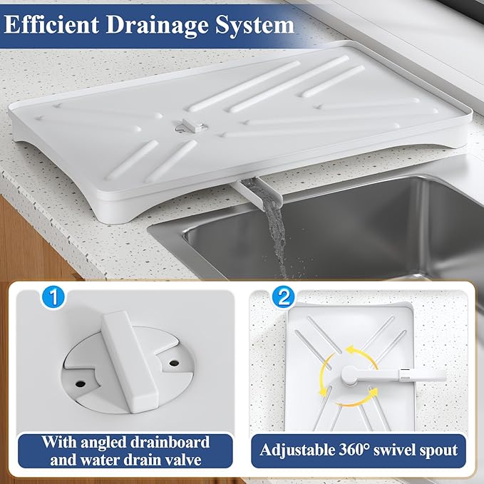 SNTD Dish Drying Rack for Kitchen Counter - Large Dish Rack with Drainboard, Rustproof Dish Drainer with Utensil Holder for Sink, White - Image 3