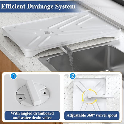 SNTD Dish Drying Rack for Kitchen Counter - Large Dish Rack with Drainboard, Rustproof Dish Drainer with Utensil Holder for Sink, White - Image 3