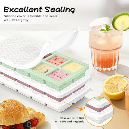 Doasuwish Ice Cube Trays with Lid, 3 Pack 10 Cubes 2 Tbsp. Silicone Ice Cube Trays for Freezer, Perfect for Freezing and Storing Ice Cubes, Chocolates, Sauces, Juices, Fruit Purees and More, BPA Free