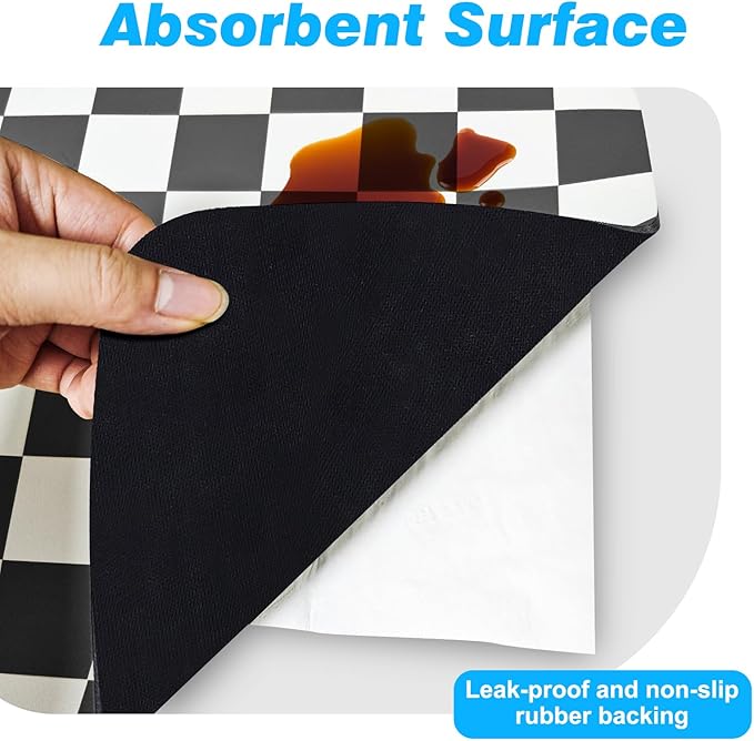 CooRug Checkered Dish Drying Mat for Kitchen Counter, Absorbent Non-Slip Coffee Mat, Heat Resistant Mat for Countertops Coffee Bar Decor 17" x 32" Black - Image 6