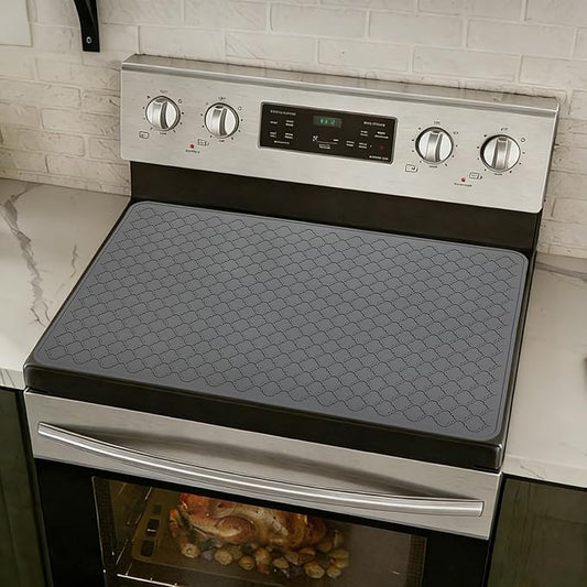 Stove Top Cover for Electric Stove - Food Grade Ceramic Stove top Cover, Silicone XXL Dish Drying Mat, Glass Cooktop Covers, Flat RV Range top Mats (Grey, 27.5"X20") by SCYFREID