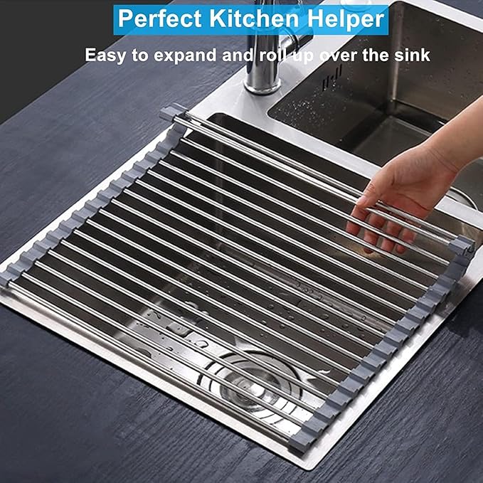 Seropy Extra Large 20.5"x13.7" Roll Up Dish Drying Rack Over The Sink Dish Drainer for Kitchen Counter, Sink Drying Rack Drying Mat Folding Rack Kitchen Sink Organizer Home Essentials - Image 4