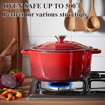 Umite Chef 7QT Enameled Cast Iron Dutch Oven with Lid & Cotton Potholders–Heavy-Duty Cookware for Bread Baking, Braising, Stews, Marinate, Cook(Red) - Image 7