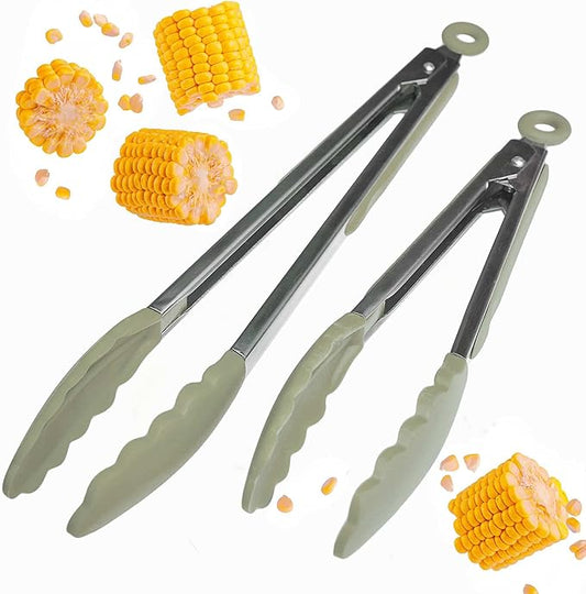 Starpack 'Get a Grip' Silicone Kitchen Tongs for Cooking (2Pcs) - BBQ Tongs for Grill Heat Resistant to 600°F - Stainless Steel Kitchen Utensils w/Non Stick Silicone Tips - 9",12" for Serving Food by StarpackHome