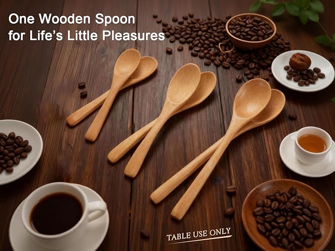 6 Piece Small Wooden Spoons Set - Premium Beech Wood Spoons in 3 Sizes (4.9", 5.9", 7.1") for Honey, Tea, Coffee, Multi-Purpose Mini Teaspoons Utensils for Ice Cream and Soup - Image 3