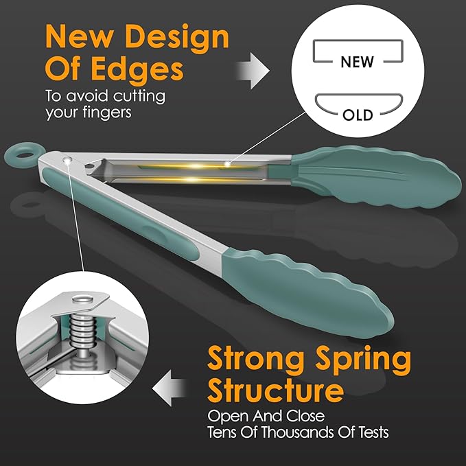 HOTEC Premium Stainless Steel Locking Kitchen Tongs with Silicon Tips, Set of 3-7", 9" and 12" (Neutral Color) - Image 6