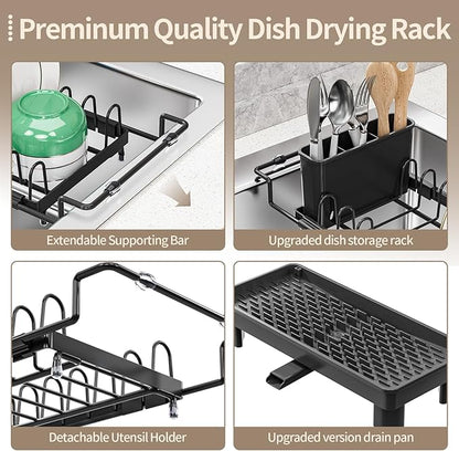 SanDream Dish Drying Rack, Small Over Sink Dish Drying Rack, Expandable Over the Sink Dish Drying Rack with Drip Tray for Kitchen Counter & in Sink - Image 6