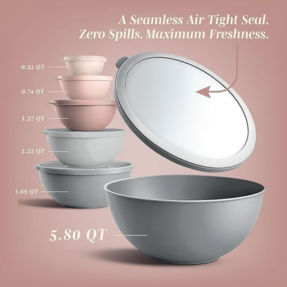 COOK WITH COLOR Mixing Bowls with TPR Lids - 12 Piece Plastic Nesting Bowls Set includes 6 Prep Bowls and 6 Lids, Microwave Safe Mixing Bowl Set (Pink Ombre) - Image 2