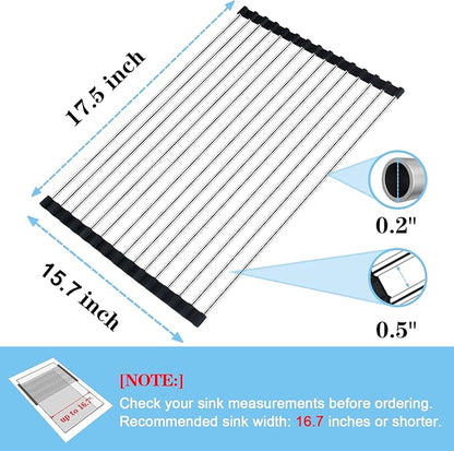Seropy Roll Up Dish Drying Rack Over The Sink for Kitchen Sink Drying Rack Folding Dish Drainer Mat Rolling Dish Rack Sink Rack Stainless Steel Kitchen Dry Rack Black 17.5x15.7 Inch - Image 3