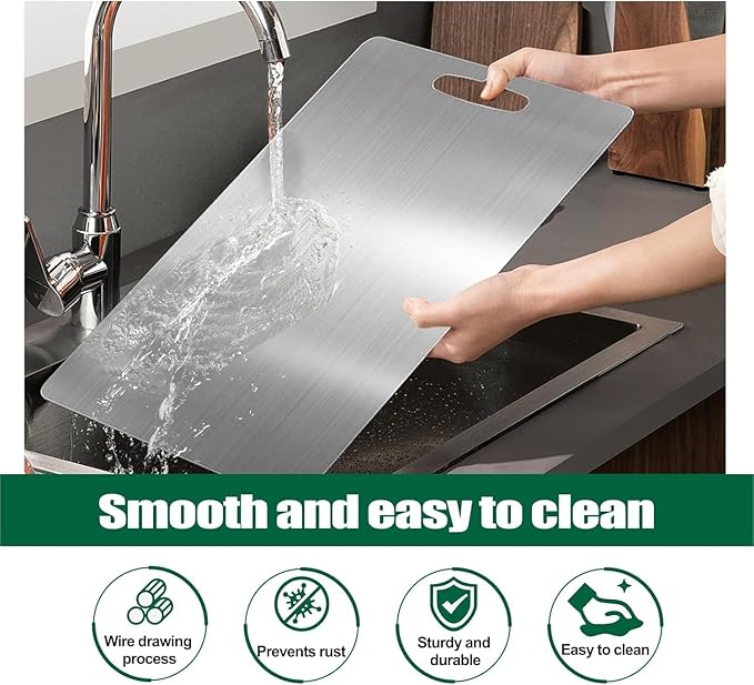 Stainless Steel Cutting Boards for Kitchen, 2026 New Upgrade Titanium Cutting Boards, Double Sided Non Stick Metal Chopping Board for Cutting Meat Vegetable Fruit, Easy to Clean (M)