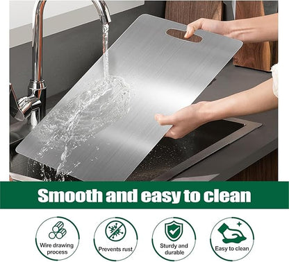 Stainless Steel Cutting Boards for Kitchen, 2026 New Upgrade Titanium Cutting Boards, Double Sided Non Stick Metal Chopping Board for Cutting Meat Vegetable Fruit, Easy to Clean (M)