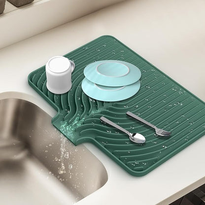 Dish Drying Mat for Kitchen Counter, with Built-in Drain Lip, Food-Grade Silicone, Easy Clean Pad for Countertop Protection, Multi-Functional Use (18x11.8, Dark Green) by JACZZO