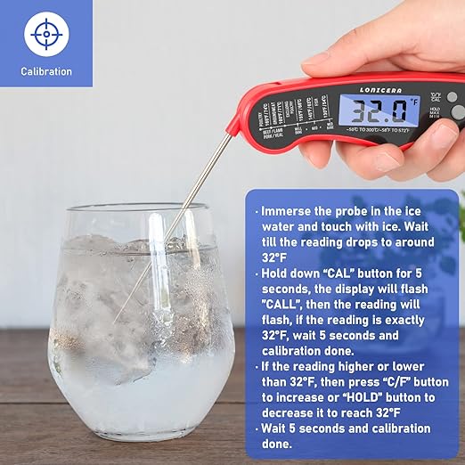 Lonicera Meat Thermometer Digital for Cooking Food. Waterproof & Instant Read for Kitchen Baking, BBQ. with Foldable Probe, Backlight & Calibration (Red) - Image 5