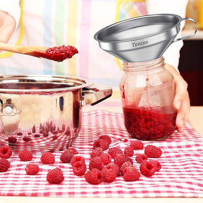 Toncoo 3 Pack Stainless Steel Funnels for Kitchen Use, Food Grade Cooking Funnel with 3 Strainer, Kitchen Funnel Set Metal Funnels for Filling Bottles