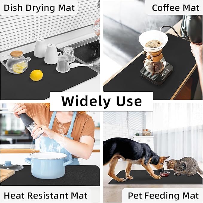 LOPNUR Kitchen Dish Drying Mat, 31.5"x17" Extra Large Dish Drying Mats for Kitchen Counter, Diatomite Coffee Mat Super Absorbent Dish Drying Pad, Heat Resistant Mat with Anti-slip Rubber Backed, Black - Image 7