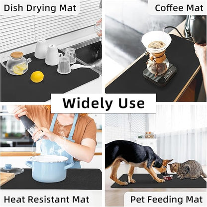 LOPNUR Kitchen Dish Drying Mat, 31.5"x17" Extra Large Dish Drying Mats for Kitchen Counter, Diatomite Coffee Mat Super Absorbent Dish Drying Pad, Heat Resistant Mat with Anti-slip Rubber Backed, Black - Image 7
