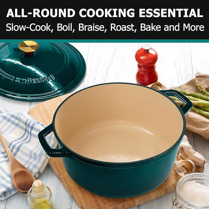 MUELLER HOME 4.5 QT Enameled Cast Iron Dutch Oven, Heavy-Duty Casserole Dish and Braiser Pan with Lid, Oven-Safe up to 500° F & Across All Cooktops, Housewarming Gifts New Home, Emerald - Image 6