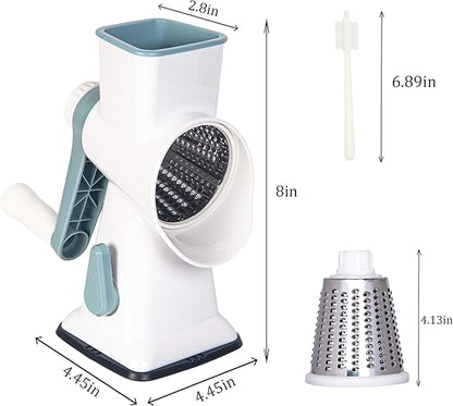 White Rotary Cheese Grater with Suction Base, Hand Crank Cheese Grater for Hard Cheese, Vegetables，Nuts, 3 Stainless Steel Drum Blades, Easy Clean Kitchen Gadget - Image 2
