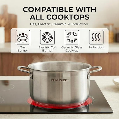 SUNHOUSE 18/8 Stainless Steel Stock Pot - 6.5 Quart Heavy-Duty Induction Cooking Pot with Visible Lid for Pasta, Soup, Spaghetti - Nonstick Thick-Bottom Deep Stockpot - Image 8