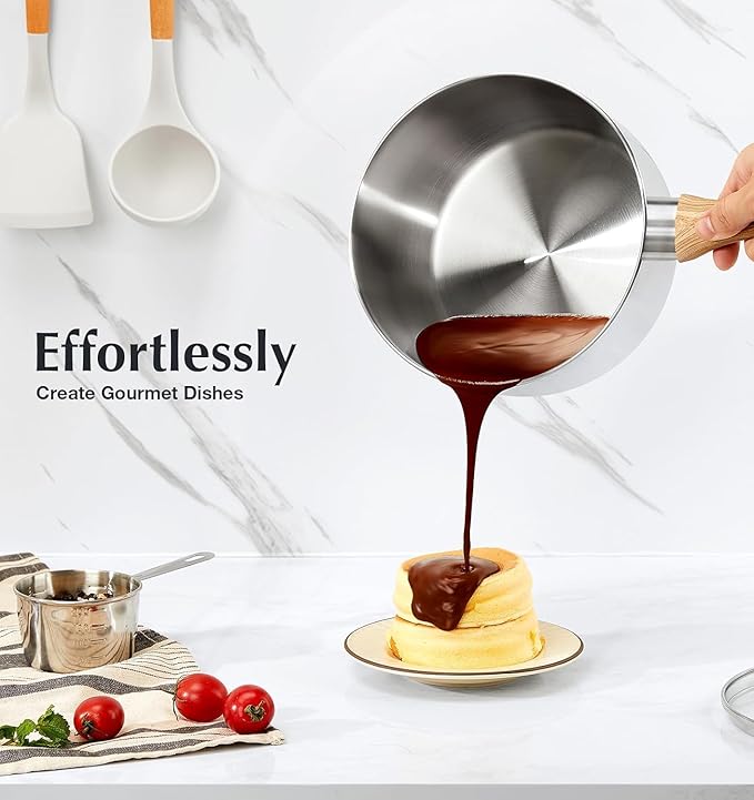 KOCH SYSTEME CS 2 Quart Sauce Pan with Lid, Stainless Steel Saucepan with Heat-resistant Bakelite Handle, Saucepan with Lid, Pot 2QT, Stainless Steel Sauce Pan, Induction Compatible - Image 2