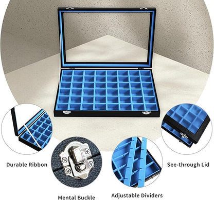 Stratalife Jewelry Organizer 48 Grid Jewelry Tray with Clear Lid Dust-proof Velvet Earring Organizer Necklace Rings Holder Display Drawer Storage Case for Women Blue Black