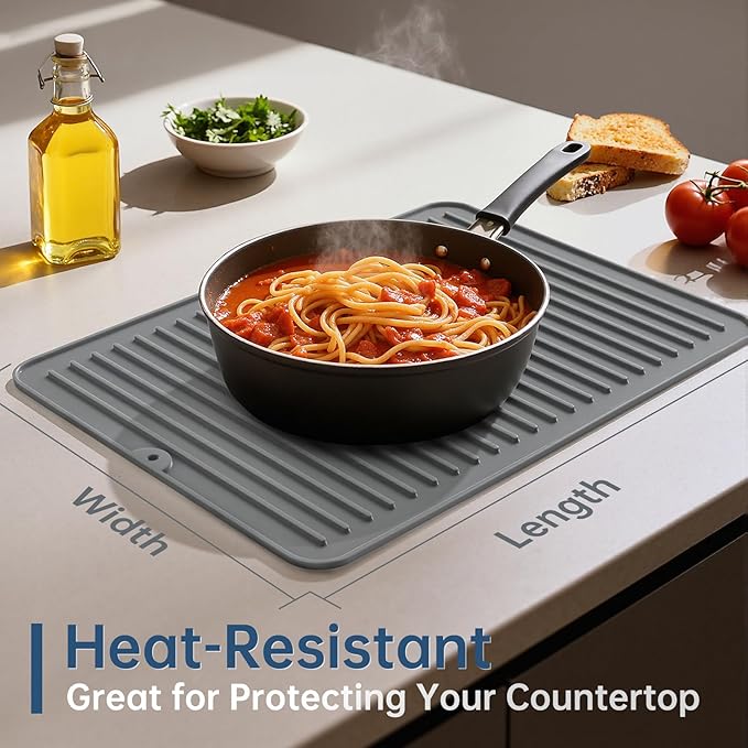 Songrey 18" x 16" Silicone Dish Drying Mat, Kitchen Counter Drying Pad for Sink Dishes or Under Rack, Multi-Use as Heat Resistant Trivet, Coffee Bar Mat - Image 5