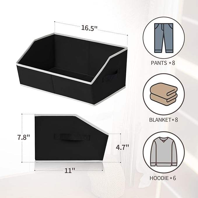 Homsorout Storage Baskets for Shelves - Trapezoid Cube Storage Organizer Bins, Decorative Storage Baskets with Handles, Large Shelves Organizer for Home, Office, Dorm, Black, 4 Pack - Image 2