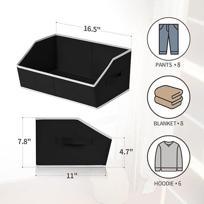 Homsorout Storage Baskets for Shelves - Trapezoid Cube Storage Organizer Bins, Decorative Storage Baskets with Handles, Large Shelves Organizer for Home, Office, Dorm, Black, 4 Pack - Image 2
