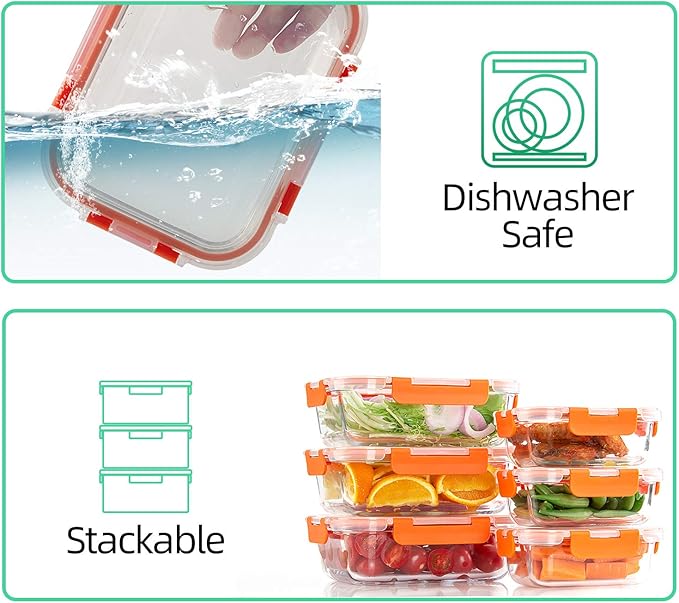 C CREST [10-Pack] Glass Food Storage Containers - Food Prep Containers with Lids - Microwave, Oven, Freezer and Dishwasher Safe - Image 4