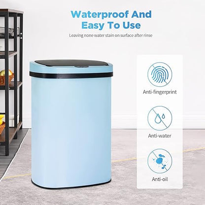 13 Gallon 50 Liter Garbage Can Kitchen Trash Can with Lid Automatic Sensor Touch Free Stainless Steel Waste Bin for Bathroom Bedroom Home Office (Blue) - Image 4