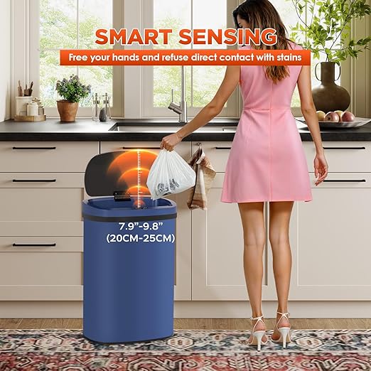 PayLessHere | 13 Gallon Stainless Steel Trash Can | Deep Blue | Automatic Touchless Lid with Motion Sensor | Kitchen Garbage Can with Waterproof Design | for Home, Office, Bathroom | Pack of 1 - Image 3
