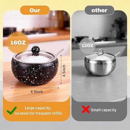 holoith Sugar Container with Glass Lid and Spoon, 16oz Snowflake pattern Stainless Steel Sugar Bowl for Coffee Bar Station Accessories Kitchen Storage for Salt, Candy, Coffee Bean (Black) - Image 3