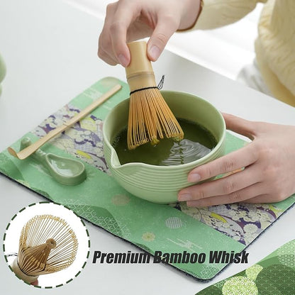 Clay&Fire Matcha Whisk Set, Ceramic Matcha Set, Matcha Bowl with Spout and Whisk, 9 pcs Matcha Tea Kit for Matcha Lovers, Ideal Gift Christmas, Birthday (Green) - Image 4