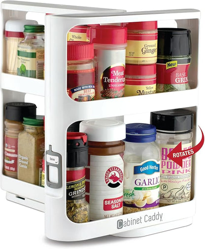 Cabinet Caddy Spice Rack Organizer for Cabinet - Slide & Rotate Kitchen Organizers and Storage - 2 Double-Decker Shelves - Non-Skid Base - Magnetic Modular Design - 10.8" H x 5.25" W x 10.8" D by InspiredProducts