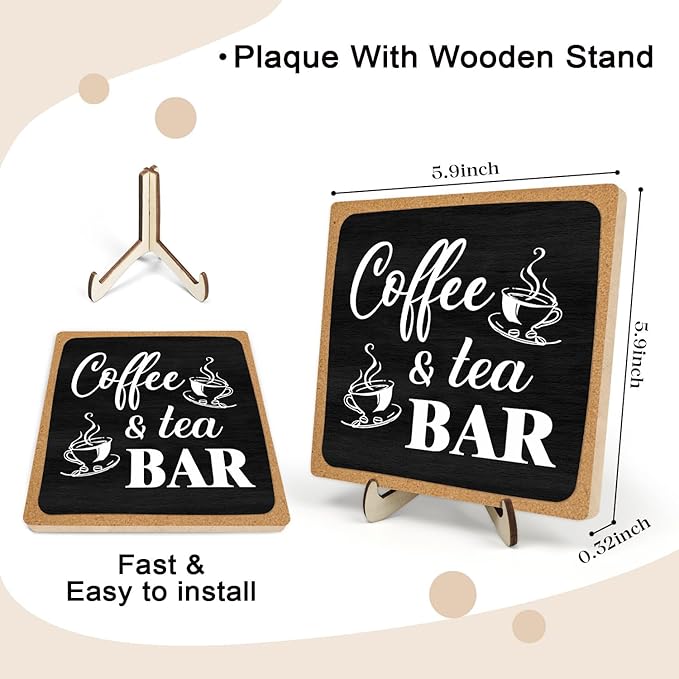 Coffee Bar Decor Sign,Rustic Wooden Plaque Coffee Sign for Java Station, Kitchen, Cafe or Tea Corner, Funny Jave Gift for Home Cafe, 5.9 x 5.9Inch (Black+Brown04) - Image 2