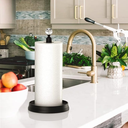 KASUNTO Crystal Head Paper Towel Holder - Steel Countertop Stand for Kitchen, Bars & Dining Tables - Fits Standard & Jumbo Rolls - Matte Black - Image 6