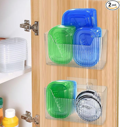 Pensino 2 Pack Adhesive Cabinet Door Organizer Storage Caddy, Clear Lid Organizer Inside Cabinet Wall Mounted Pantry Door Caddy for Food Container Lid Kitchen Under Sink Basket (Clear) by Unknown