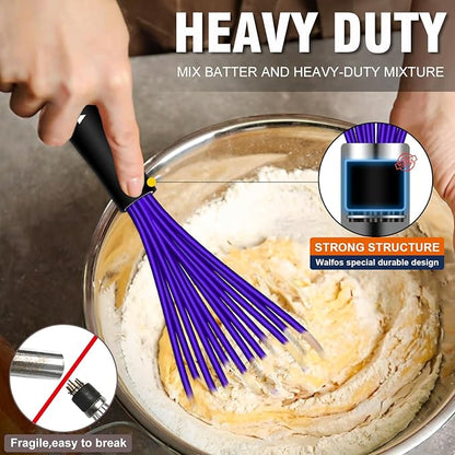 Walfos Whisk,7+9+11in Silicone Whisks for Cooking Non Scatch,Kitchen Whisk,BPA Free and Heat Resistant 480°F,Wisk Perfect for Frothing,Blending,Beating.Dishwasher Safe 3pcs Dark Purple - Image 3