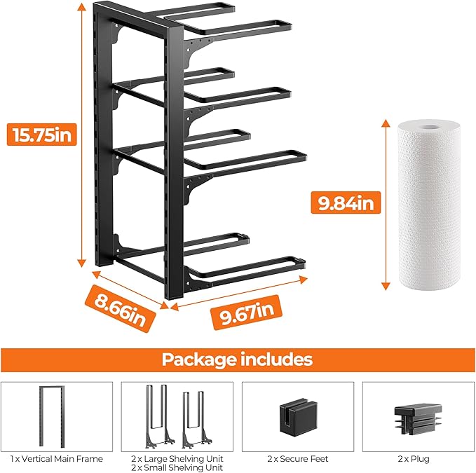 MUDEELA Pots and Pans Organizer under Cabinet 15.75" Tall, 4-Tier Heavy Duty Pan Organizers inside Cabinet Kitchen Storage, Adjustable Pot Rack Holds up to 44 LB Cast Iron Skillets Shallow Cookware - Image 7